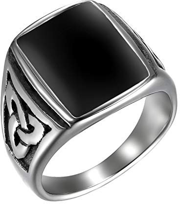 JewelryWe Schmuck Herren-Ring, Irischen Dreiecksknoten Trinity Keltisch Knoten Siegelring Edelstahl Emaille Ringe, Schwarz Silber, Größe 54