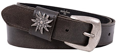 Moschen-Bayern Trachtengürtel Herren Lederhose Edelweiß Lederhosengürtel Braun Dunkelbraun 95