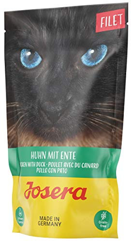 JOSERA Filet Huhn mit Ente (16 x 70 g) | Adult | Premium Nassfutter für ausgewachsene Katzen | Huhn & Ente mit 40% Hühnerfilet | getreidefrei | Katzenfutter nass im Frischebeutel | 16er Pack