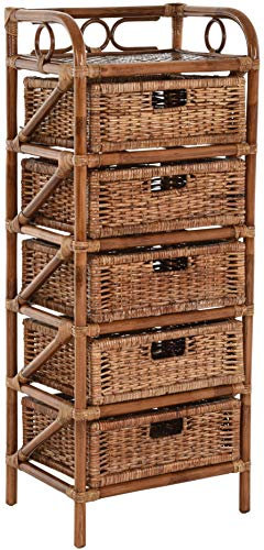 korb.outlet Rattan-Kommode mit Schubladen Badregal Korb Regal Schubfächer aus echtem Rattan 46 cm breit (Braun, 5 Schübe)