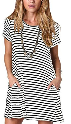 ANCAPELION Damen Kleid Kurzarm T-Shirt Kleider A-Linie Minikleid Kurz Sommerkleid Rundhals Langes Shirt