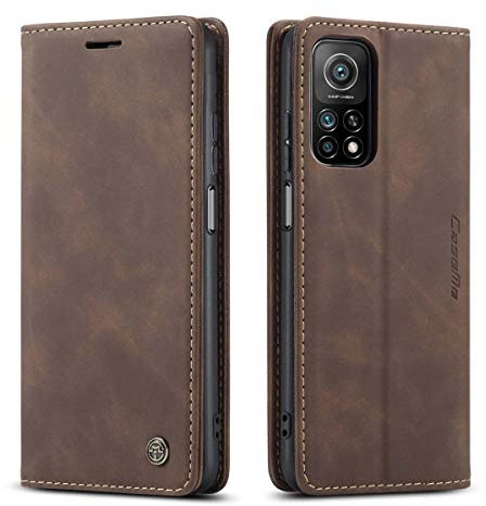 mvced Handyhülle Kompatibel mit Xiaomi Mi 10T/10T Pro (5G) / Redmi K30S,Premium Leder Flip Case Schutzhülle mit Standfunktion,Kaffee