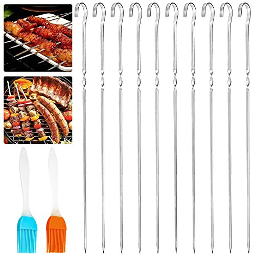 Brochetas Barbacoa 20 Piezas Pinchos Barbacoa Planos de Acero Inoxidable 35 cm Reutilizables para kebab para kebab verduras filetes con 2x Cepillos de Aceite de Silicona