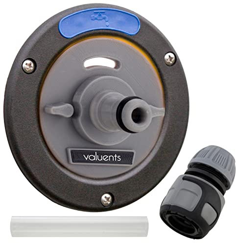 valuents Wassertankdeckel 3 Pins 78mm Durchmesser - grau orange - für Wohnmobil mit Schlauch für Wassereinfüllstutzen +Plus: Adapter für Wasserschlauch