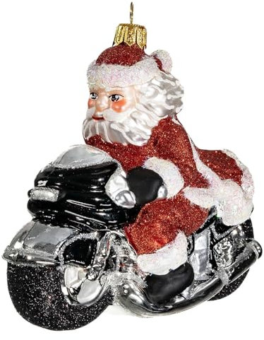 Holyart Weihnachtsmann auf Motorrad, Weihnachtsbaumschmuck aus mundgeblasenem Glas