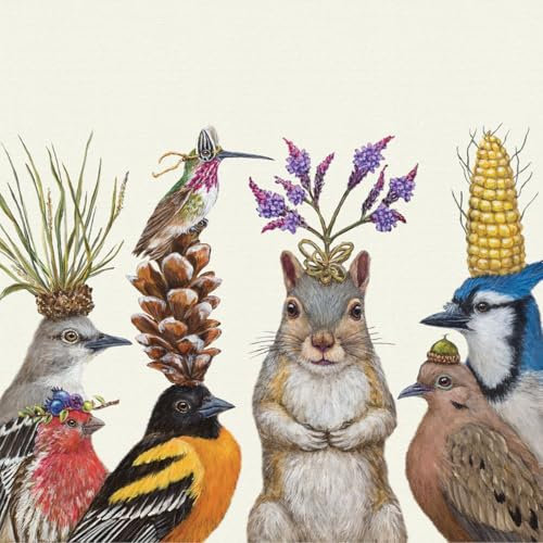 20 Servietten Treffpunkt der Tiere mit Kopfschmuck | lustig | Vögel | Tiermotiv | Tischdeko 33x33cm