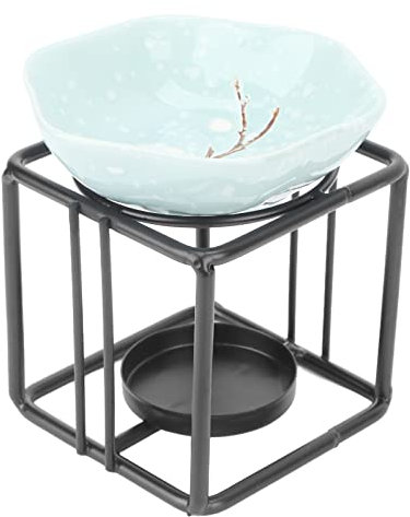 Duftlampe aus Keramik, Aromalampe Accessory Wachs Aromalampe Duftöl Teelichthalter Kerzenhalter Aromabrenner Schlafzimmer Aromatherapie(Blauer Schmetterling Schwarzer Rahmen)