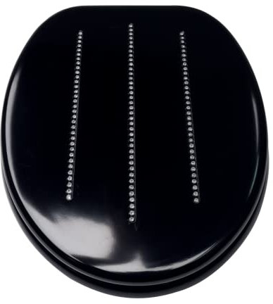 Solid MDF Universal 18 Black Diamante Toilet Seat Range Novelty Glitzy Sparkle Bathroom Easy Clean with Fixtures