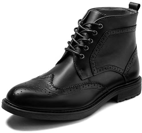 ArcBrothers Men's Genuine Leather Dress Boots – Classic Brogue Oxford Ankle Boot,Black,9