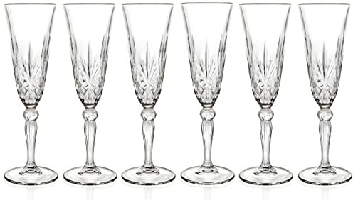 Toasting Flute Glass -Champagne - Flutes - Set of 6 Flute Crystal Glasses - Wedding Toasting Flutes - Designed - 5.4 oz - by Barski - Made in Europe