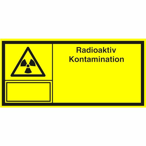 Indigos UG - Schild Strahlenschutz Radioaktiv Kontamination Warnschild - 14,80x7,40 cm, für Büro, Werkstatt, Armee, Labor - Warnung - Sicherheit - Hotel, Firma, Haus - Aluverbundplatte 3mm
