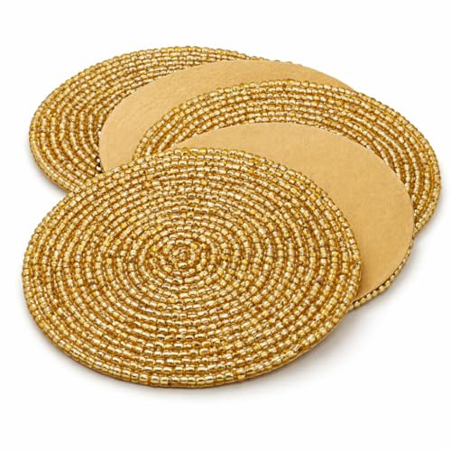 KPAVIR Handgefertigte Getränkeuntersetzer mit Perlen, saugfähige Untersetzer, 6er-Set, Getränkeuntersetzer für Tischschutz, geeignet für Arten von Tassen, Holztisch, Coole Heimdekoration, Größe: 10,2
