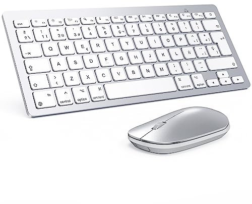 OMOTON Teclado y Ratón Bluetooth para Mac, Ultra-Slim Pack de Teclado y Ratón Inalámbrico para Apple Mac Pro/Air/Mini, iMac, QWERTY ES Layout, Plata