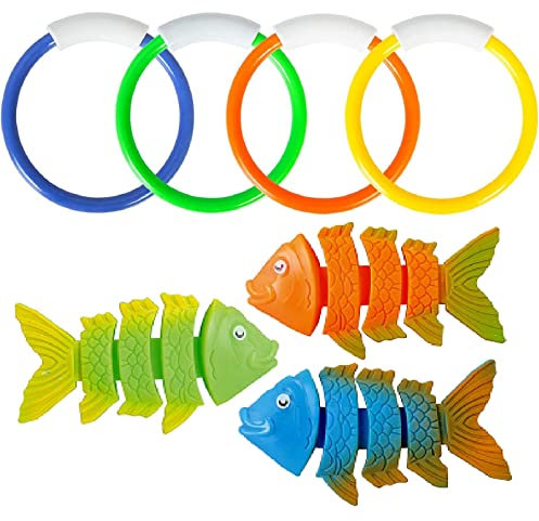 Juguetes para Nadar bajo el Agua, Juguete Acuático para Piscina,Juguetes de Buceo,4PCS Anillos de Buceo 3PCS Pescados Salto Juguetes de Piscina Entrenamiento Juego para Niños
