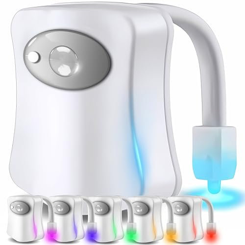 Retoo Lámpara de Inodoro Luz nocturna LED para inodoro con sensor de movimiento PIR, sensor de luz, resistente al agua, funciona con pilas, luz de inodoro