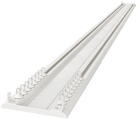 PhIree Glissière de Fenêtre Avec Crochets 1-4M, Double Rail Conjoint À Rideau Robuste, Rails En Aluminium, Silence, Blanc/Noir/White/2M/6.5Ft