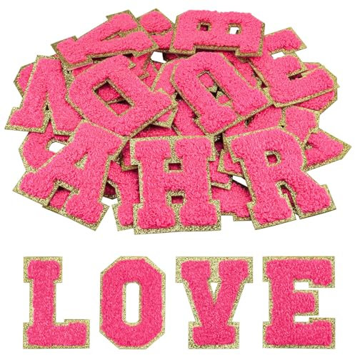 Morcheiong 26 Stück selbstklebende Chenille-Buchstabenflicken A-Z, Buchstaben zum Aufbügeln für selbstgemachte Kleidung, Stoffe, Schuhe, Taschen (Hellrot)