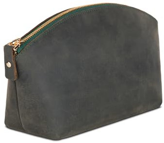 Premium Kosmetiktasche Damen Leder - Luxuriöse Schminktasche Damen Leder mit großem Fach - Elegante und langlebige Make-Up Tasche Leder für Reisen und Täglichen Gebrauch Grün