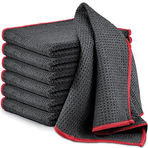Airlab Waffeltuch Spültuch Spüllappen Waschbar, Mikrofasertücher Putzlappen Microfaser Putztücher Fenstertuch Fusselfrei für Küche, Fenster, Glas, Bad, Auto, 6 Stücke, Rot