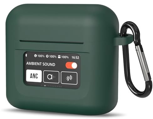 Geekria Silicone Case Cover Compatible with JBL Tour Pro 2 True Wireless Earbuds, Protective Earphones Skin with Keychain Hook, Charging Port Accessible (Dark Green)