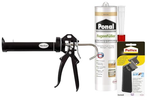 Ponal Parkett & Laminat Fugenfüller Buche, elastische Fugenmasse, silikonfreie Dichtmasse (1x280ml) Kartusche & Pattex Profi Metall Kartuschenpistole & Pattex Fugenhai