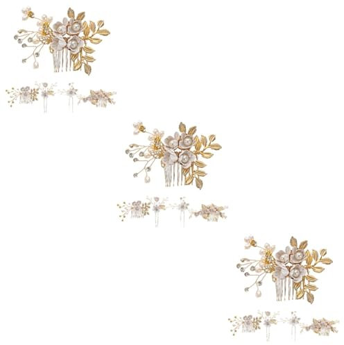 FRCOLOR 3sets Accessori Per Acconciature Con Pettine e Fermaglio Fiore Perle Per Sposa Elegante e Raffinato Per Matrimoni e Occasioni Speciali