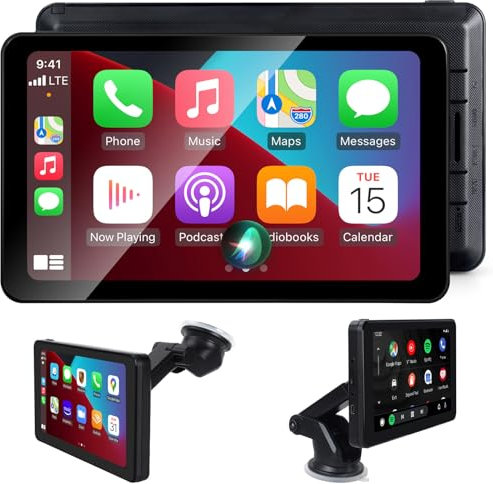 Wireless Apple CarPlay Android Auto Screen, Car Stereo 7 HD Touch Screen Portable Navigation Radio Vedio Player with Bluetooth WiFi, Live Navigation, Voice Control, Mirror Link