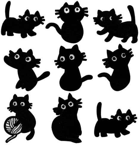 9 PCS Embroidered Patches Black Cat Cute Animal Embroidered Applique Patches, Sew on/Iron on Patches for Clothing, Jackets, Jeans, Backpacks, Hats, Arts Craft Sew Making
