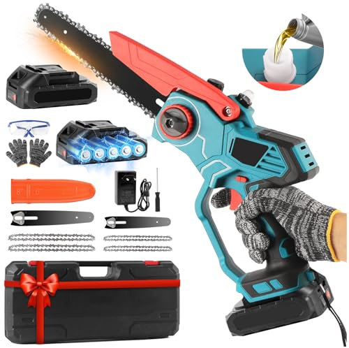 Mini Chainsaw Cordless 6 and 8 Inch with 4000mAh Batteries, 21V Charger, and 800W Powerful Motor, Handheld Small Chain Saws Electric for Cutting Tree, Wood, Garden