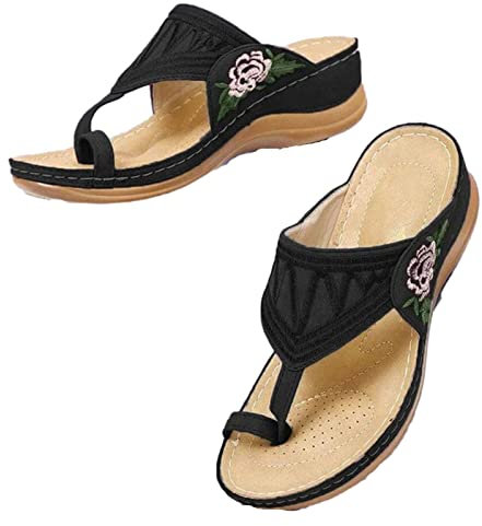 AEGJEGVD Sandales Femme Été Confortable Orthopédique Hallux Valgus Tongs Mode Femme Talon Compensé Chaussures Plateforme Bout Ouvert Casual pour Hallux Valgus Gros Orteil Pieds Larges Tongue 2024