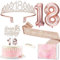 Deko 18. Geburtstag Mädchen, 18. Geburtstagskrone und Schärpe, Tortendeko Geburtstag und Kerzen, Roségold Folienballon 18, 18. Geschenk für Mädchen zum Geburtstagsparty Deko Supplies