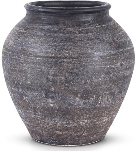 orenm Handgefertigte schwarze Keramikvase, große Vintage-Bodenvase, rustikale antike Dekoration für Zuhause, Wohnzimmer, Eingangsbereich, Tischdekoration, Küche, Hochzeitsgeschenk (runde