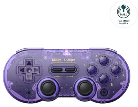 AKNES 8Bitdo SN30 Pro Bluetooth Controller, Hall Effekt Joystick Update, Gaming Controller Kompatibel mit Switch 2, Switch, Apple, Windows, Steam Deck, Android und Raspberry Pi(Lila)