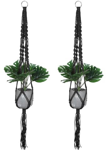 PATIKIL Macrame Plant Hangers Indoors, 2 Pack Hanging Plant Shelf Planter Basket Nylon Rope for Home Decor Hanging Wall Ceiling Window, Black