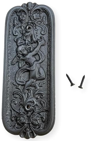 Antique Rustic Cast Iron Door Push Plate with Ornate Cherub Design - Vintage Finger Plate Decor