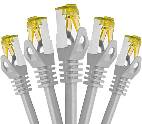 BIGtec LAN Kabel 5 Stück 0,15m Netzwerkkabel CAT7 Ethernet Internet Patchkabel CAT.7 grau Gigabit doppelt geschirmt Netzwerke Router Switch 2 x Stecker RJ45 kompatibel zu CAT.5 CAT.6 CAT.6a CAT.8