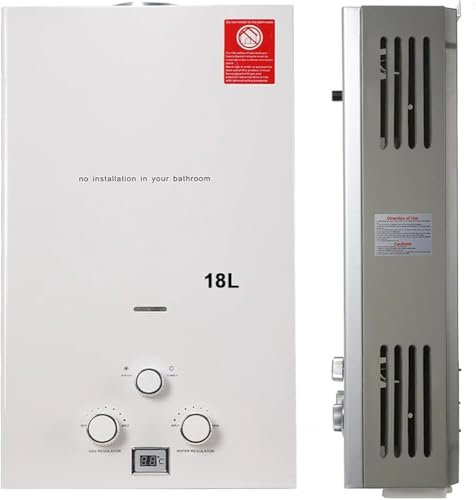 LPG Water Heater Propane Gas Water Heater Portable Instant Gas Boiler Tankless Camping Shower Sliver(Size:18L)