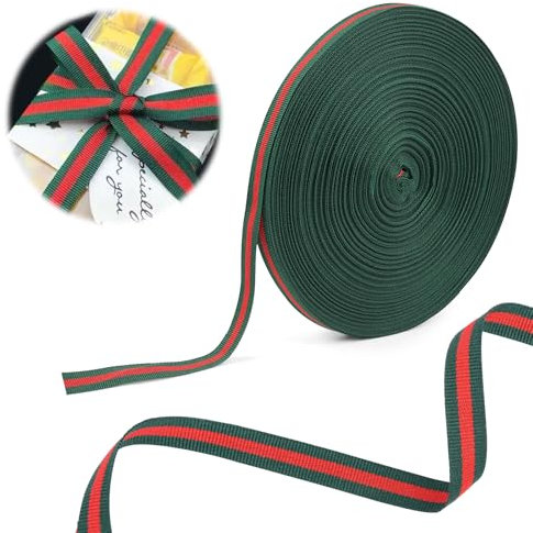 Dekoratives Geschenkband, 50mx10mm Geschenkband Schleifenband, Gurtband, Medaillenband, Geschenke Dekoband Weihnachtsband, Einpacken Stoffband, Rot und Grün Band für Geschenkverpackung Dekoration
