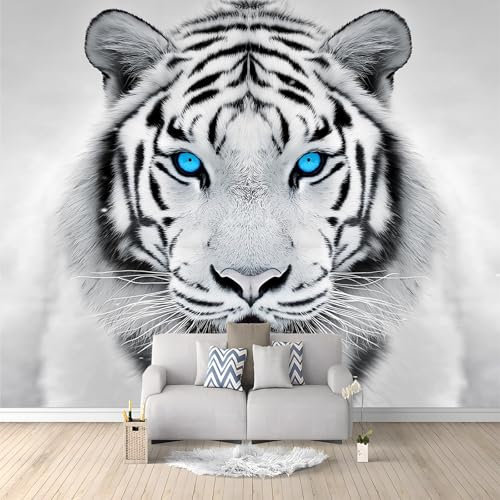 Papier Peint Panoramique Tigre Animal Gris 300x210 cm Papier Peint Intissé Mural, Poster Geant Mural 3D, pour Salon Chambre d'enfants restaurant Décoration Murale