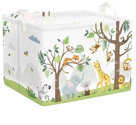 Clastyle Animal Tree Baby Laundry Hamper Collapsible Clothes Kids Storage Basket Waterproof Boys Girls Toy Box for Nursery Room, White, 40x30x30 cm