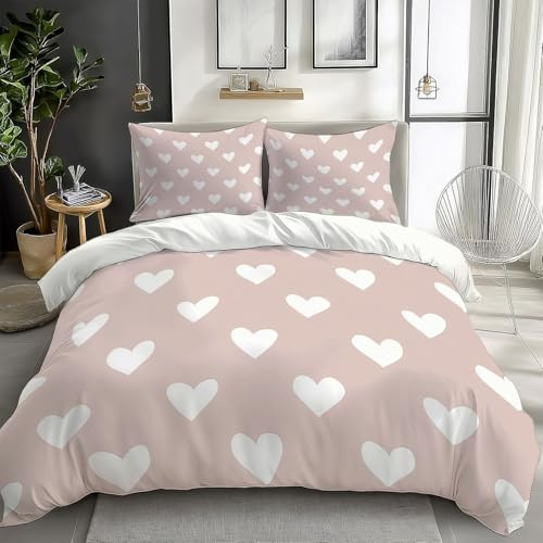 CozyRest Bettwäsche 180 x 200 cm Reversibel, Traum Herz Mikrofaser Bedruckte Bettbezug Set 3 teilig - 1 Flauschige Bettbezug und 2 Kissenbezug 80x80 cm Weich und Bügelfrei