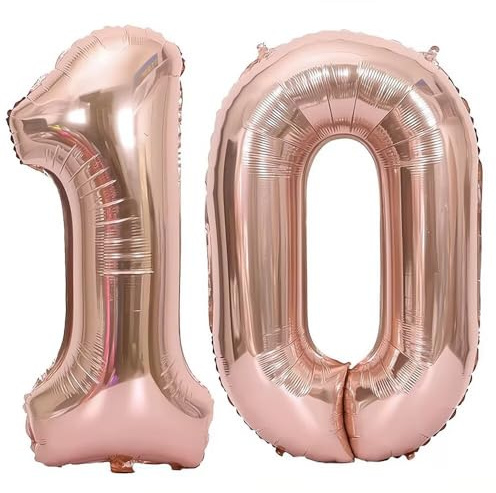 Elizakumi Rosegold Number 10 Balloon Large 10th Birthday Anniversary Helium Foil Number Balloon 10 Rose gold / 40inch Party Deco