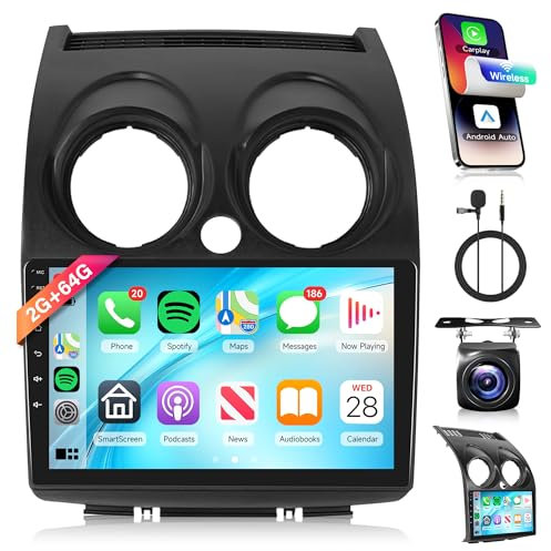 2G+64G Wireless Carplay Android 13 Autoradio 2 Din per Nissan Qashqai Rogue 2008-2013 9 Pollici Autoradio con Android Auto GPS Navi WiFi Mirror Link Bluetooth FM/RDS Radio EQ/SWC Telecamera Posteriore