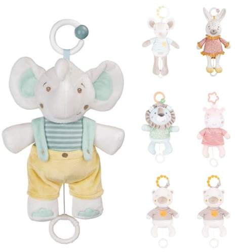 Kikkaboo Baby-Plüsch-Spieluhr Stofftier Aufzieh-Spieluhr C-Ring Einschlafhilfe, Farbe:gelb weiß