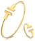 APUUESN Schmuck Set,Armreif Sterling Silber 925 Damen und Ring Gold,Armreifen Goldene Frauen,Zirkon Armband,Buchstabe T Armbänder,Dupes,Geschenk für Freundin,Geburtstag