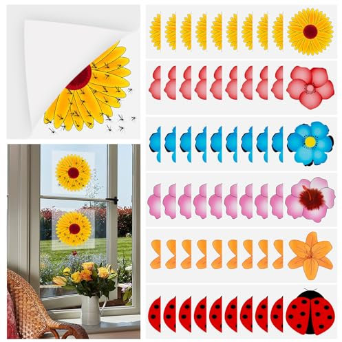 60 PCS Window Fly Traps, Floral Pattern Design Window Flies & Bug Trap Killer Stickers Sticky Fly Catcher for Indoor Bug Killer