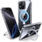 Flyzoo Magnetic Kickstand Case for iPhone 16 Pro Max, [Compatible with MagSafe & Invisible Ring Stand Holder] [Non-Yellowing & Shockproof] Clear Transparent Hard Silicone Edge Cover, 6.9'', Clear
