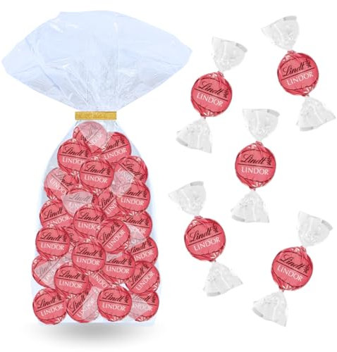 LINDT | Sachet de 40 Bouchées LINDOR Blanc Fraise | Assortiment de 500 g de Chocolats | à Offrir pour pour Noël, une Fête, un Anniversaire
