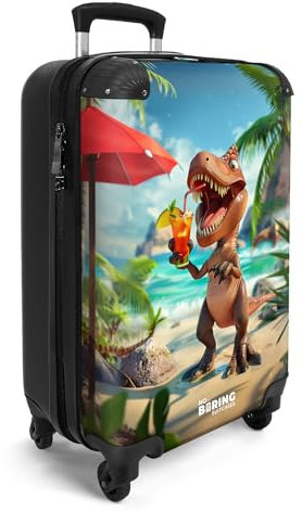NoBoringSuitcases.com® Handgepäck Koffer Kinder 55x35x20 cm Reisekoffer Kinderkoffer mit 4 Rollen Leicht Cabin Trolley Hartschalenkoffer Flugzeug Dinosaurier - Strand - Cocktail
