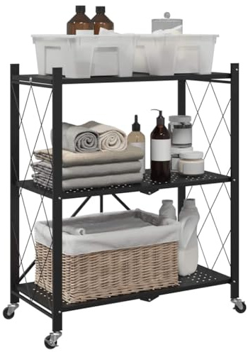 Generic Lagerregal auf Rollen, Schwarzer Faltbarer Stahl, 71 X 34 X 88 Cm, mit Einfacher Bewegung und Sicherem Parken für die Organisation von Häusern, Garagen, Büros und Schulen, mit